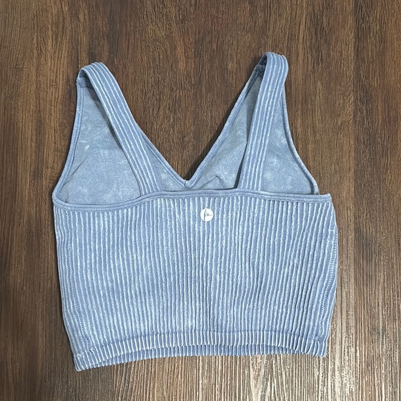Washed Blue Ribbed Women's Crop Top w/padding - Picture 3 of 3